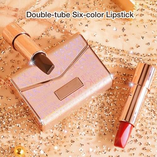 2 Lipsticks 1 Box Double-tube Six-color Lipstick Bag Non-stick Cup Is Not Easy To Fade With Cap Lip Balm Tube
