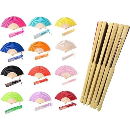 50pcs Personalized Engraved Silk Hand Fan Wedding Fold Fan Vintage Fans Customized Wedding Favor