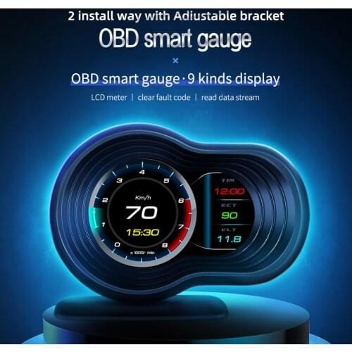 New Head Up Display Auto Display OBD2 Smart Car HUD Gauge Digital Odometer Security Alarm Water&Oil temp RPM Brake Test