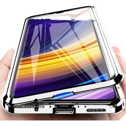 Funda poko x3 pro case 360 metal bumper magnetic flip for little poco x 3 x3 pro nfc shell capa double-side tempered glass coque