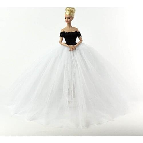 Black Lace White Wedding Dress for Barbie Dolls Princess Evening Party Clothes Wears Long Dresses Clothes for Barbie Dollhouse