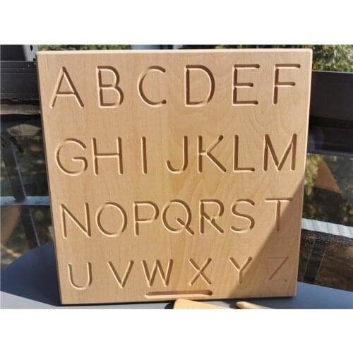 Baby Wooden Double Side Alphabet Board Beech Digitals Shape Writting Practise Learning Letters Montessori Toy
