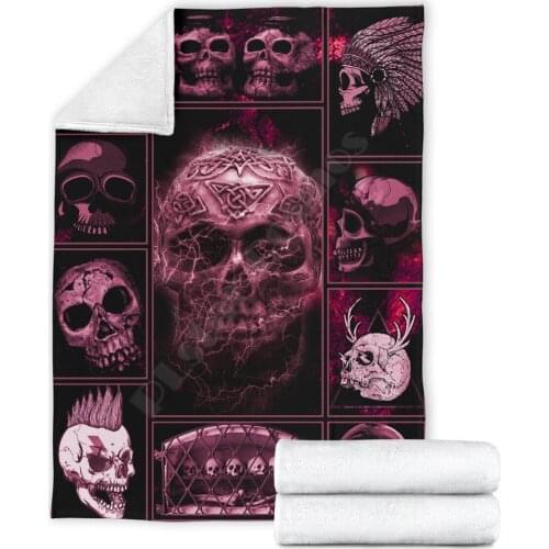 Skull 3d printed fleece blanket for Beds Hiking Picnic Thick Quilt Fashionable Bedspread Sherpa Throw Blanket Style-12