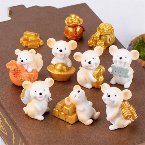 Fortune Rat Resin Decoration Crafts Small Animal Micro Landscape Bonsai Decoration Ingot Gold Coin Mouse Miniatures Figurines