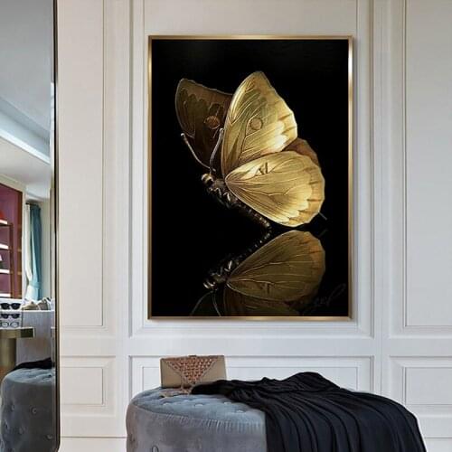 Golden Butterfly Posters And Prints Modern Art Canvas Painting Luxury Wall Art Black and Gold Wall Picture For Living Room Decor