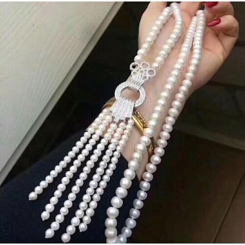 Beautiful 5-10mm round white pearl necklace 24inch