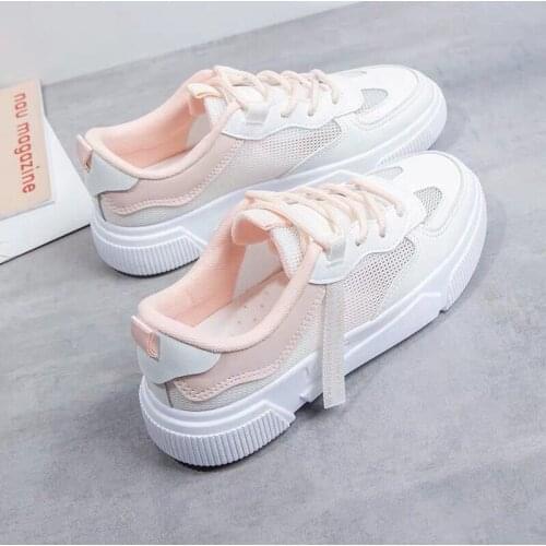 Womens Sneakers Mesh New Summer Leather Shoes Girls Mesh Casual Shoes Lace-up Student Board Shoes Women