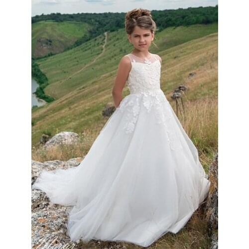 Flower Girl Dresses Lace First Communion Kids Wedding Party Gown Toddler Birthday Princess Special Occasion Wears