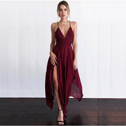 Summer Beach Dress Women Split Long Dress Sexy Backless V Neck Sleeveless Spaghetti Strap Party Maxi Dress Vestidos Mujer