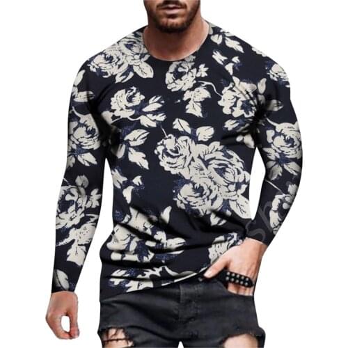 2021 New T-shirt Mens Casual Slim Round Neck Long-sleeved Printing Fashion Long-sleeved T-shirt Top Футболка Мужская Camisetas