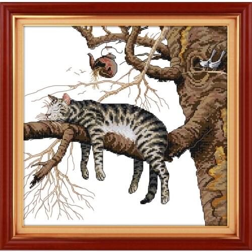 A Lazy Cat Counted 11CT 14CT DMC Cross Stitch DIY Dimension Cross Stitch Kits for Hot Embroidery Home Decor Needlework Crafts