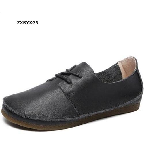 2020 New Spring Autumn 100% Full Genuine Leather Shoes Woman Flat Shoes Soft Comfortable Shoes Retro Shallow Casual Shoes Flats