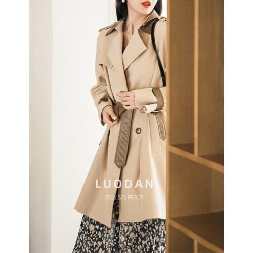 2021 new fashion windbreaker coat small woman loose and thin autumn British temperament waist closing coat