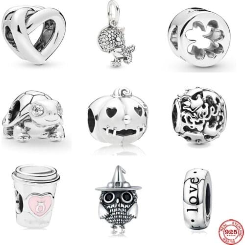 New arrival free shipping coffee cup owl turtle heart clover diy Bead fit Original Pandora charms silver 925 for women jewelry