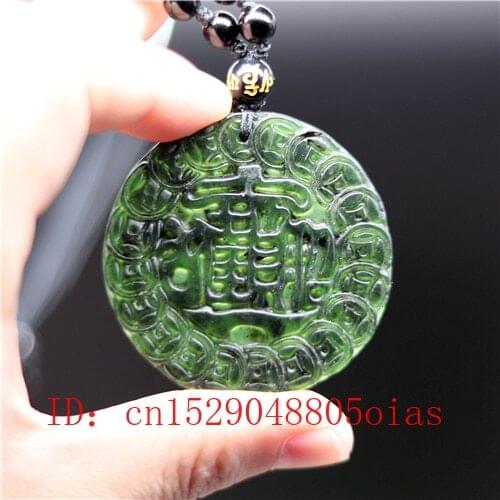 Natural Black Green Chinese Jade Treasure Pendant Beads Obsidian Necklace Charm Jewelry Accessories Carved Amulet Gifts for Men