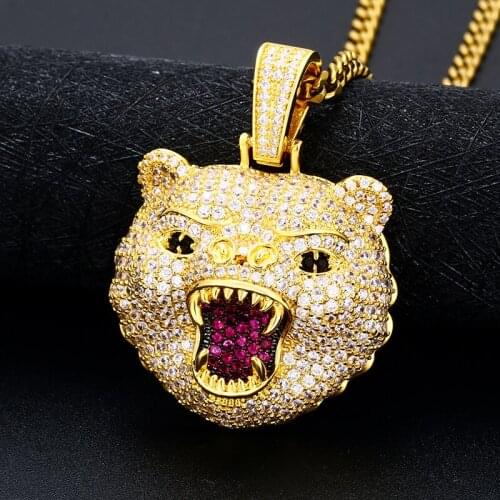 Leopard head Pendant Iced Out Bling Pave Cubic Zirconia Pendant Necklace For Men Hip Hop Jewelry Street Rock Fashion Gift