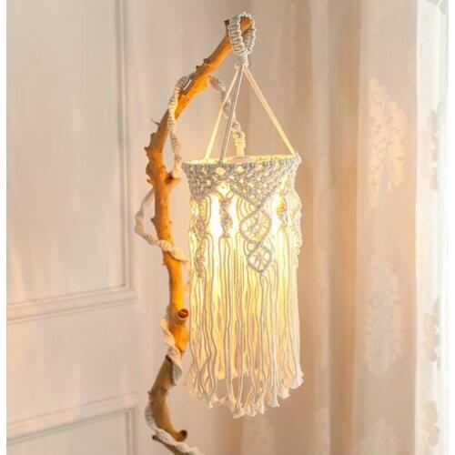 Handmade Woven Lampshade Bohemian Macrame Wall Hanging Lamp Decoration Coffee Living Room Wedding Decor Tapestry Lampshade