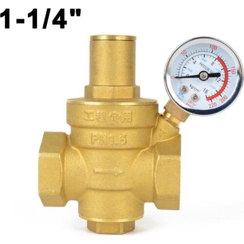 High Quality Adjustable DN32 Water Reducing Valve 1 1/4" Female Thread Brass Pressure Gauge Regulator Valves With Gauge Meter