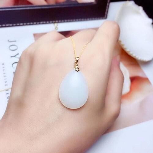 SHILOVEM 18k yellow gold natural white Jasper pendants Christmas Gift fine Jewelry wedding no necklace mz182566hby