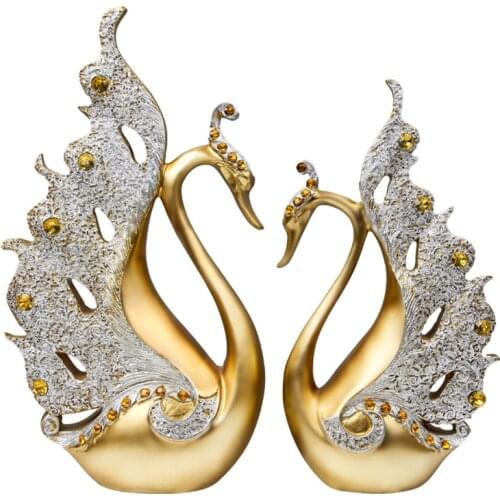 Nordic Creative Resin Couple Swan Statue Crafts Home Decoration Living Room Animal Sculptures Modern Art Figurines Ornaments