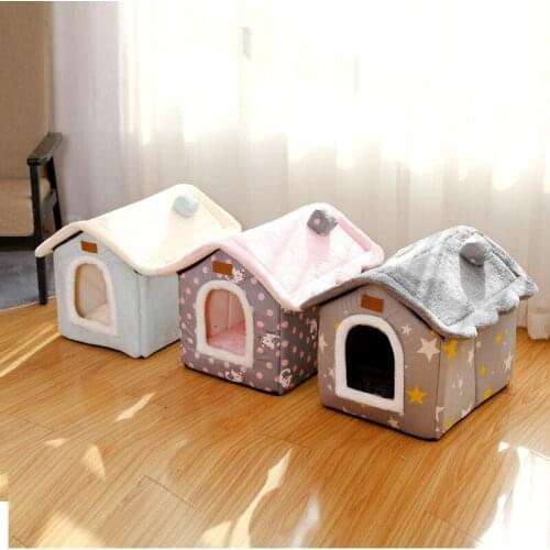 Foldable Dog House Kennel Soft Pet Sleep Bed Mat Semi-Enclosed Cat Nest Warm Chihuahua Cave Sofa Puppy Basket for Small Dogs