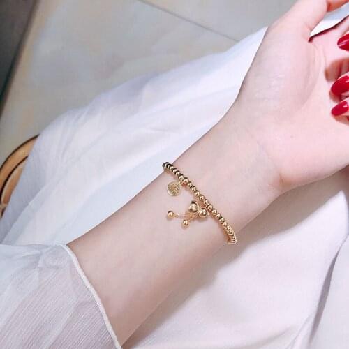 YUN RUO Good Fortune Calabash Stretch Bracelet Woman Birthday Gift Rose Gold Color Fashion Titainum Steel Jewelry Never Fade