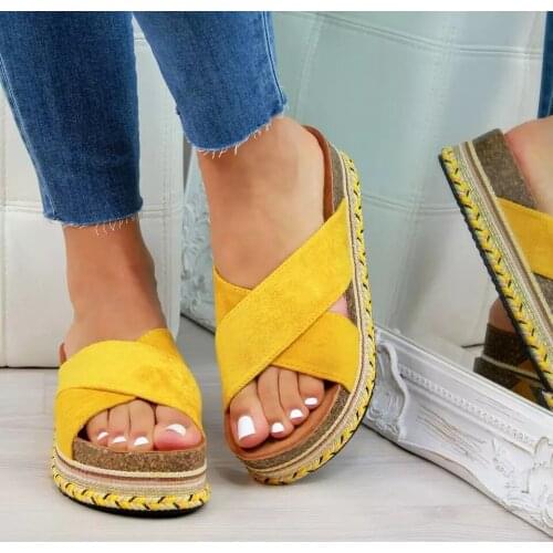 Women slippers summer solid ethnic wind cross new women shoes thick bottom seaside beach outdoor ladies plus size slippers