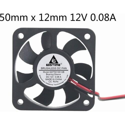Gdstime 100 Pieces Hot 50mm x 50mm x 10mm 5010 DC 12V 0.08A 2Pin Brushless Cooling Fan 50*10mm 5010s 12 Volt