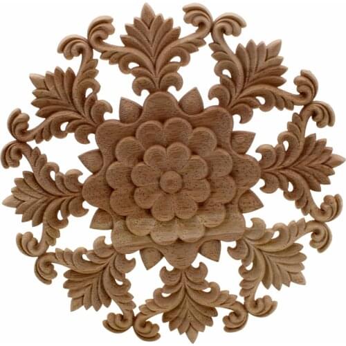 VZLX Wooden Decal Carved Hanging Supplies Wood Appliques Miniatures Europe Round Woodcarving Home Decoration Accessories Maison