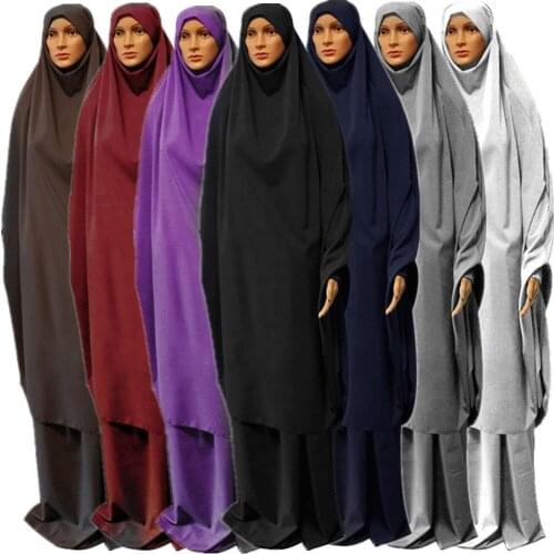Women Muslim 2 Piece Prayer Dress Long Jilbab Islamic Clothes Hajj and Umrah Prayer Outfit Long Khimar Niqab Headcover Saudis
