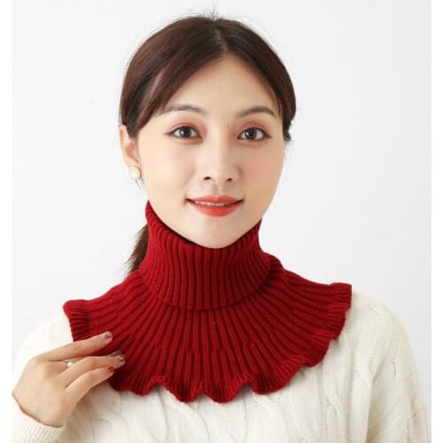 Ladies Turtleneck Ribbed Knitted False Fake Collar Winter Windproof Solid Color Ruffles Detachable Scarf Wrap