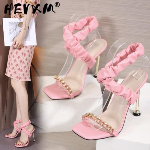 2021 New Summer Fashion Pleated Women Sandals China Design Metal High Heels Ladies Sandals Open Toe Shoes Big Size 35-42