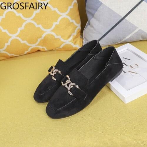 Womens Flat Shoes Soft Sole Beanie Shoes Autumn Single Shoes Pregnant Women Mothers Shoes Beige Metal Buckle