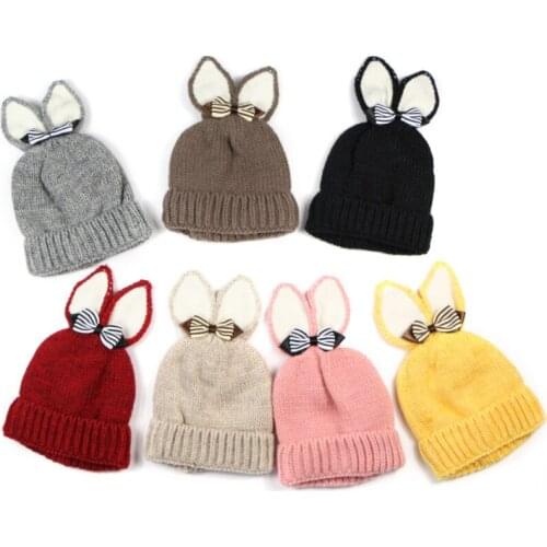 Winter Warm Cartoon 3D Rabbit Ear Knit Hats Beanies Kids Girl Boy Baby Infant Winter Warm Crochet Knit Hat Beanie Toddler Cap