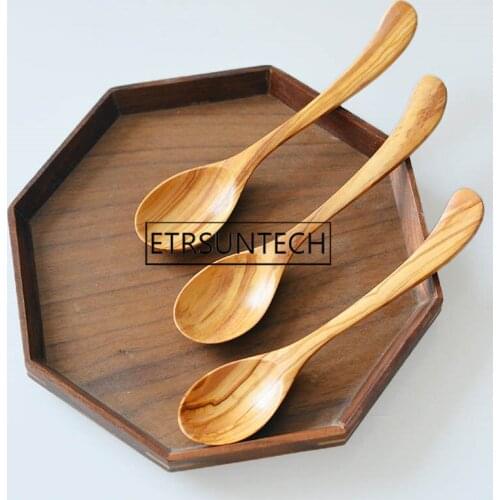 10pcs Olive Wood Spoon Fork Long Handle Wooden Soup Spoons Cheese Knife Butter Spreader for Kithchen Tools
