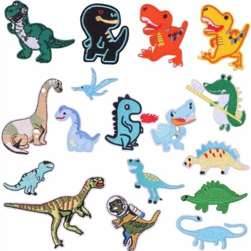 17 types cartoon cute dinosaur, ironing patch, embroidered cloth patch for childrens clothing, badge for ironing decoration