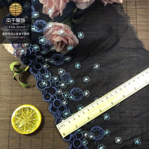 2Yards /21cm Sapphire Polyester Soft Mesh Embroidery Lace Trimmings Dress Accessories Lace Fabric Sewing Crafts Doll Material