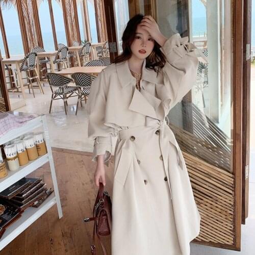 2020 New Autumn Women Trench Coat Windbreaker Female Double Breasted Long Coat With Belt Oversize Turn-down Collar Outerwear 950