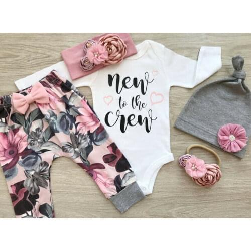 Pudcoco Baby Girls Clothes 3PCS Newborn Cotton Clothes Long Sleeve Romper + Floral Pants + Headwear Outfit Set