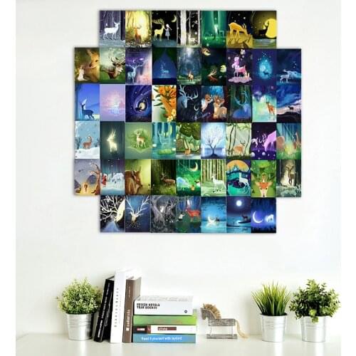 50Pcs Jungle Theme Deer Animal Postcard Collage Set Wall Stickers Decals Vintage Collectible Card Set Childroom Wall Decoration