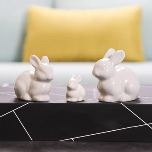 White Ceramic Bunnies Home Tabletop Bookshelf Easter Decorations Bunny Microlandscape Ornament for Garden Backyard Decor