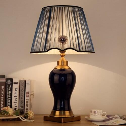 Free Shipping Modern And Retro Ceramic Table Lamp Hotel Villa Bedroom Bedside Lamp For Living Room Warm Light Desk Lamp