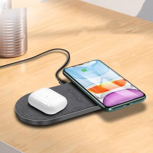 2 in 1 10W Dual Seat Qi Wireless Charger for Samsung S20 S10 Double Fast Charging Pad for IPhone 12 11 Pro XS XR X 8 Airpods Pro