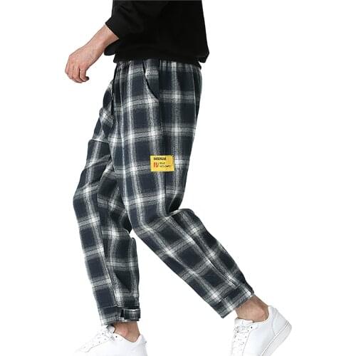 Fashion Vintage Plaid Printed Pants Harajuku Man Trousers Elastics High Waist Pants Korean Causal Straight Pants Trousers#F3