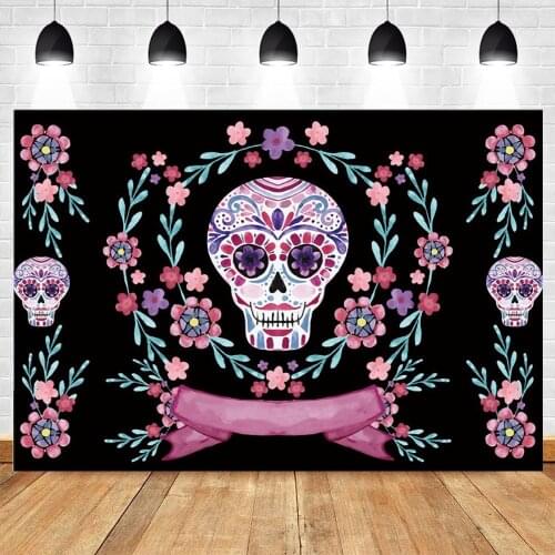 Yeele Photocall Day Of The Dead Backdrop Mexican Skull Flower Portrait Photography Background Dress-up Party Decor Photo Studioo