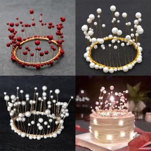 Artificial Pearl Crown Cake Topper Home Restaurant Baby Shower Birthday Party Decor Supplies