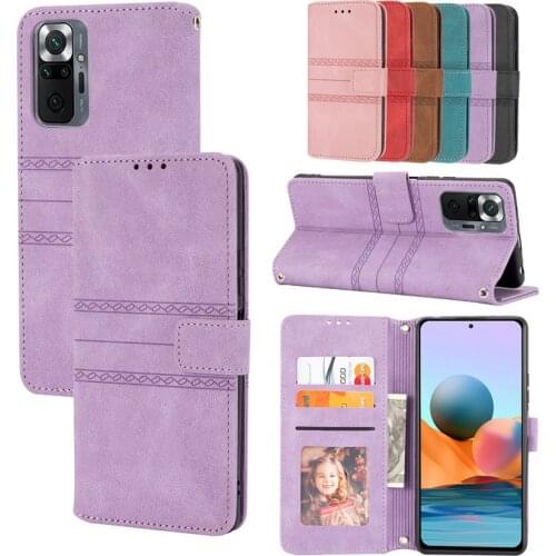 Wallet Flip Leather Phone Case For Xiaomi Redmi Note 9 9S 10 10S Pro Max 5G Card Stand Book Cover Line Coque