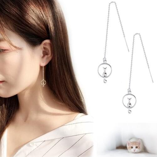 WYJZY Cute Moon Long eardrop Korea Cute Temperament Earrings Ladies Student Fine Ear Jewelry Surprise temperament dangler