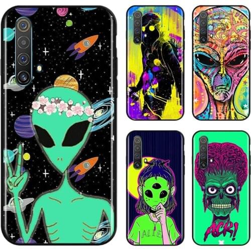 Lovely Funny Alien For OPPO Find X3 X2 K5 K3 R17 R15 R9S F19 F15 F11 F9 F7 F5 Neo lite Pro Black Soft Phone Case