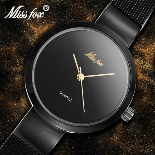 MISSFOX Black Women Watch Fashion Simple Causal Quartz Watches Small Dial Elegant Original Wristwatch Christmas Present Trending
